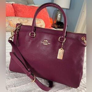 Coach Mia Leather Top Handle Satchel Handbag Shoulder Bag Dark Berry NWOT